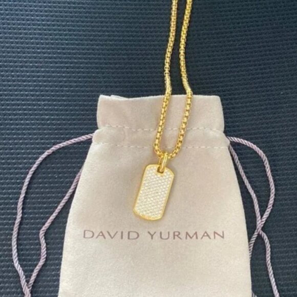 David Yurman 18k Yellow Gold Streamline Tag Diamond Pendan Necklace Prendant - Picture 1 of 5